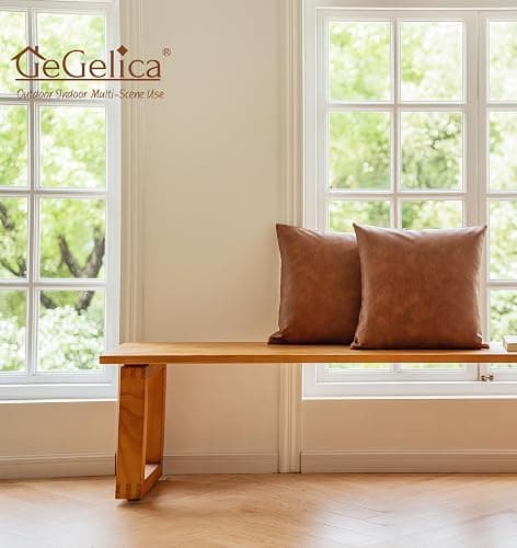 GEGELICA Faux Leather Throw Pillow Covers 18X18 Inch Set of 2 Brown Outdoor Modern Farmhouse Solid Decorative Pillow Covers for Room Couch Living Bedroom Bed Sofa thumbnail 9
