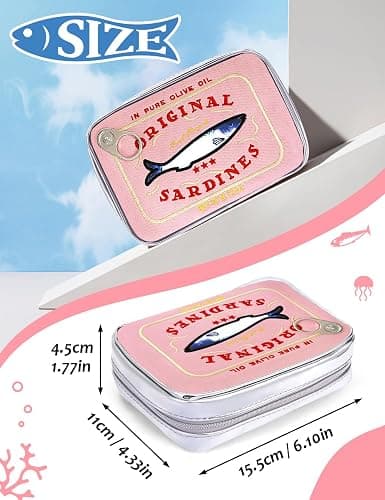 Cessfle Canned Sardines Makeup Bag, Funny Sardine Tin Fish Cosmetic Bag, Creative Cute Makeup Bag Kawaii Pencil Case Pouch, Coquette Make up Pouch for Women thumbnail 3