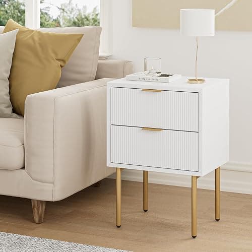 Masupu Nightstand,Mid-Century Modern Bedside Table with 2 Storage Drawer,Small Gold Frame Side End Table for Bedroom,Living Room, White thumbnail 6