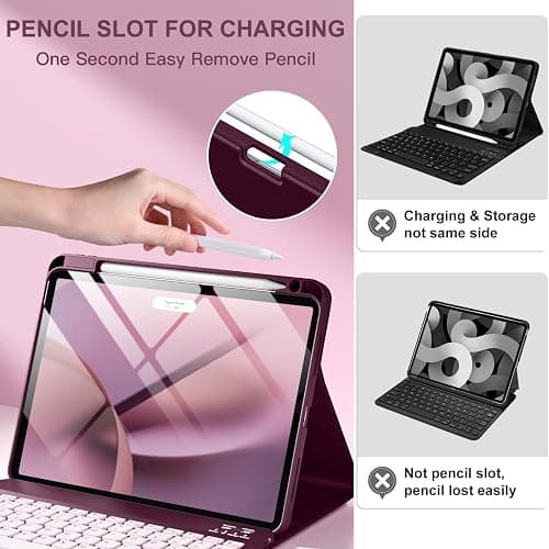 Harvopu Compatible for iPad Air 11 Inch/Air 5th 4th Generation Case with Keyboard - Folio Keyboard Cover with Pencil Holder for iPad Air 11-inch M3/M2 (2025/2024), Air 5/Air 4 (Mulberry) thumbnail 7
