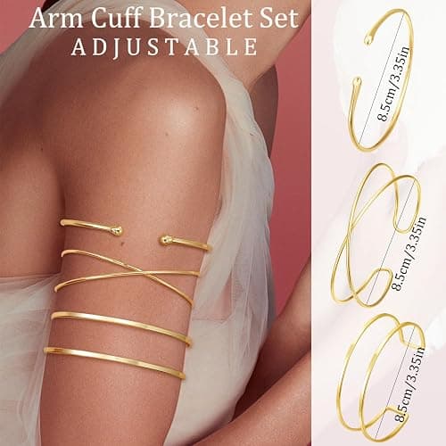 COLOYAN 4PCS Upper Arm Cuff Jewelry for Women, Arm Cuff Gold Silver, Minimalist Arm Cuff Bracelet, Adjustable Coil Armlet thumbnail 3