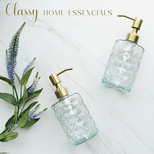 JASAI Diamond Design Glass Soap Dispenser with Golden Pump, Refillable Hand soap Dispenser for Kitchen, Soap Dispenser Bathroom for Soap, Hand soap, Dish Soap, Lotion. thumbnail 6