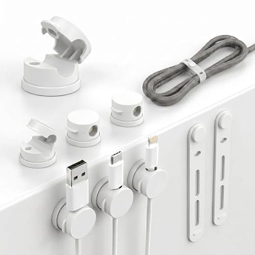 CUULANIX 6 Stück Magnetische 360° Drehbar Kabelhalter Selbstklebend, Wird mit zwei kabelorganizer, Einhand Kabelclips Universal Kabel Organizer für USB Ladekabel HDMI Audiokabel bis 7,5mm(Weiß) - Image 1