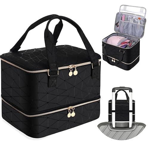 FCQQYWZ Nail Polish Organizer Case Hold 40+ Bottles (15ml/0.5 fl.oz) and Led Nail Lamp, Nail Supply Organizers and Storage for Nail Tech, Nail Dryer Case Nail Polish Bag Nail Kit Organizer (BLACK) - 40-Black - Image 1