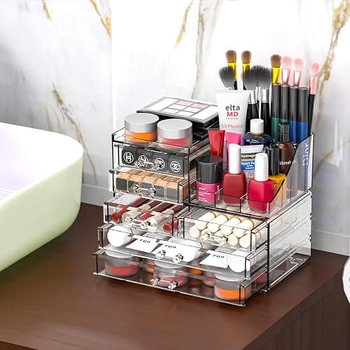 SUOXING Clear Acrylic Makeup Organizer for Vanity,Bathroom,Dresser,6 Drawer Cute Make up Organizers for Counter,Plastic Countertop Makeup Storage for Beauty,Jewelry,Brush,Cosmetic,Skin Care Organizer thumbnail 6
