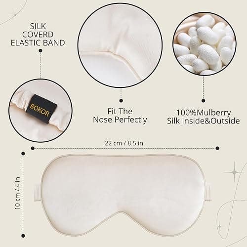 BOKOR Nature Silk Sleep Eye Mask, Sleeping Mask, Dark Circles and Puffiness, Improve Sleep, Light Blocking Eye Cover - Champagne thumbnail 2