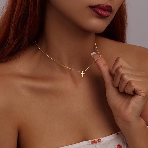 Cross Necklace for Women, Dainty14K Real Gold Silver Plated Cross Choker Pendant Jewelry Non Tarnish Waterproof Trendy Cute Simple Small Necklace Easter Christian Baptism Religious Faith Jewelry Gifts thumbnail 3