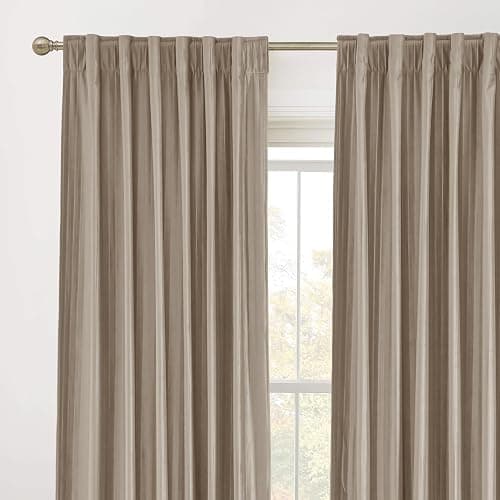 RYB HOME Striped Velvet Curtains 96 inches Long, Back Tab Room Darkening Noise Reducing Window Treatment for Living Room Bedroom Privacy Protect for Stuido, Grey, W52 x L96 inch, 2 Panels thumbnail 2