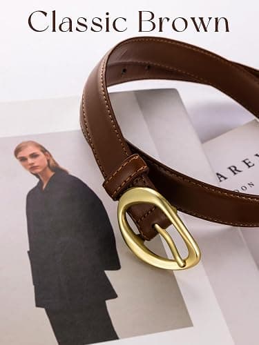 Harwez Women's Skinny Leather Belt for Jeans Dresses Pants Ladies Thin Soft Waistband with Gold Buckle Black Brown Belt thumbnail 2