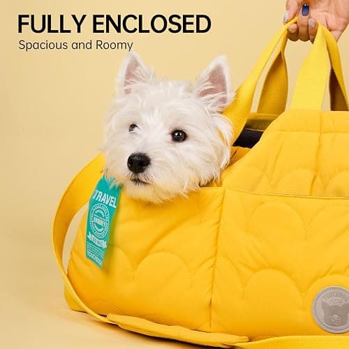 Macaron Cloud Pet Carrier Bag for Small Dogs and Cats, Lightweight Handheld Shoulder Crossbody Puppy Carrier with Storage Pocket, Breathable Expandable Pet Travel Carrier for (Yellow) thumbnail 4