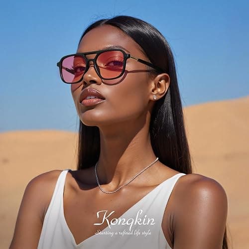 konqkin Retro Aviator Sunglasses for Women Men:Polarized Trendy Vintage 70s Rectangle Womens Shades Sun Glasses UV Protection thumbnail 4