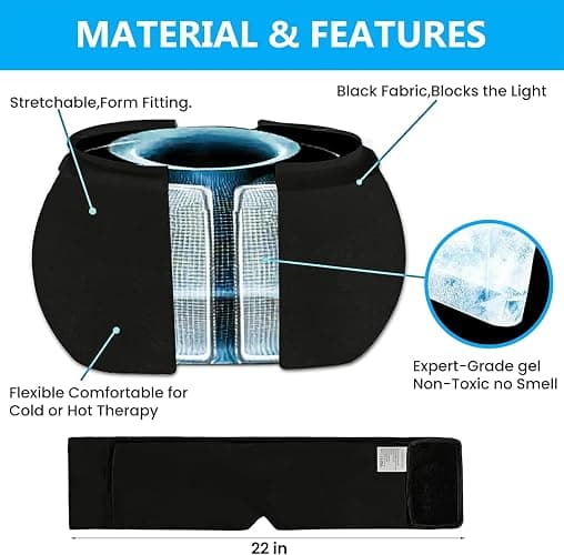Migraine Relief Cap, One Size Fits All Hot/Cold Gel Head Wrap, Migraine Cooling Eye Mask, Strong Elastic Comfort Fit, Reusable Durable for Stress & Headache Relief, FSA|HSA Eligible, Gift Box (Black) thumbnail 3