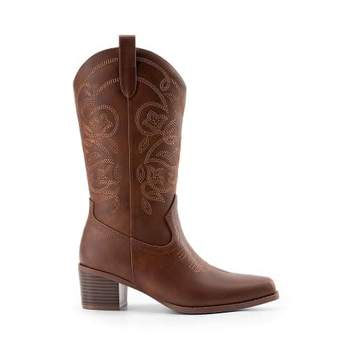 DREAM PAIRS Cowboy Boots for Women Cowgirl Western Boots Fashion Embroidery Stitched Chunky Heel Mid Calf Boots thumbnail 4