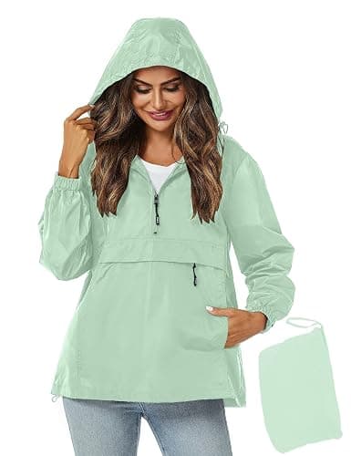 Avoogue Womens Rain Jacket with Hood,Pullover,Packable,Lightweight,Windbreaker,Waterproof,Breathable. - Image 1