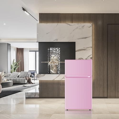 Saeoola Mini Fridge with Freezer, 3.2 Cu.Ft, 2 Doors Compact Mini Refrigerator with Separate Freezer for Dorm, Bedroom, Office, Apartment with 7-Level Temperature Control, Removable Shelves (Pink) thumbnail 2