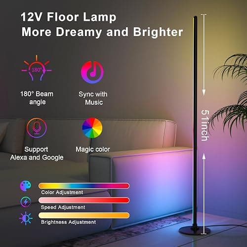 Lanmonlily Corner Floor Lamp, RGB Corner Lamp Compatible with Alexa, Smart Modern Floor Lamp with Music Sync 16 Million DIY Colors & 68+ Scene for Bedroom Living Room and Gaming Rooms thumbnail 3