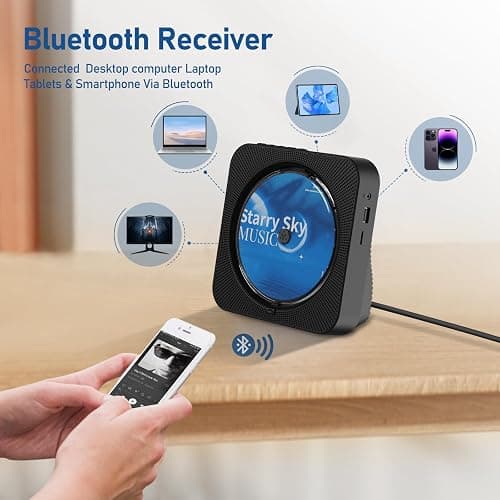 CD Player Portable Bluetooth 5.1 Desktop CD Player with HiFi Sound Speakers,Remote Control,Dust Cover,LED Display,Boombox FM Radio,USB/AUX for Home,Kids (Black) thumbnail 4