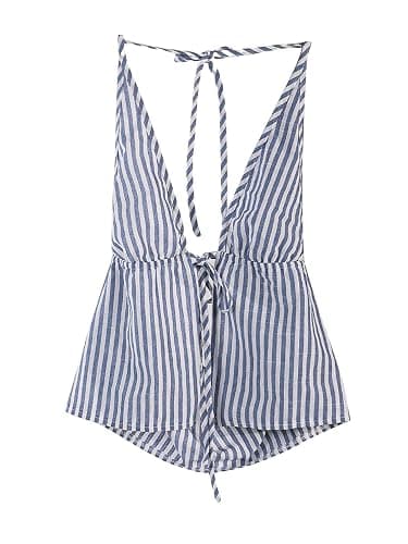 SweatyRocks Women's Striped Tie Front Halter Tops Sleeveless Cami Tops | Sexy, Summer, Backless Tops, Drawstring, Self Tie Front, Blue And White Top - Image 1