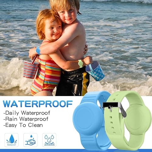Waterproof Bracelet Compatible with Airtag (1st & 2nd Gen) for Kid, 2 Pack Soft Silicone Hidden Wristband, Lightweight Watch Band Compatible with Apple Air Tag for Child, Grow in Dark Blue & Green thumbnail 2