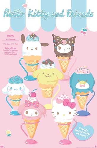 Trends International Hello Kitty and Friends: 24 Ice Cream Parlor - Group Wall Poster, 34L x 22.4W, Premium Unframed Version - Image 1
