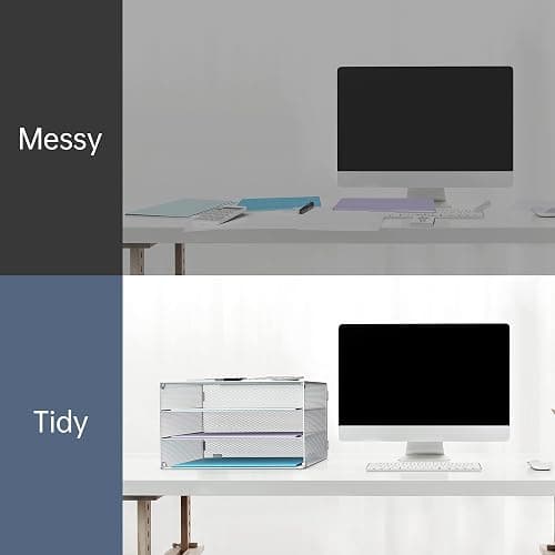 DALTACK 3 Tier Letter Tray Paper Organizer Mesh Metal Desk File Organizer for Home & Office, White thumbnail 4
