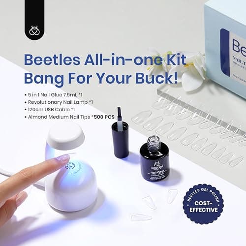 Beetles Gel Nail Kit Clear, Almond Medium, 500pcs 10 Sizes, with 9 in 1 Glue Mini Nail Lamp, Fall Nails, Full Cover Easy Nail Extension Set for Home DIY Salon Gift for Girls thumbnail 2