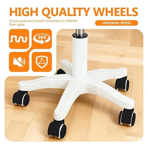 Faux Leather Round Rolling Stool Height Adjustable Swivel Salon Chair with Wheels for SPA Home Office, Ergonomic Plastic Frame Quiet Castors Beige thumbnail 6