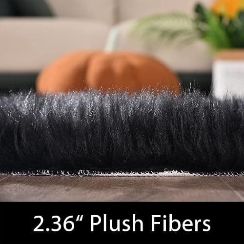 Latepis Black Fur Rug for Bedroom Throw Rugs 2x3 Faux Sheepskin Rug Washable Fluffy Shag Rugs Carpet for Cushion Pet Mat Room Décor Rectangle thumbnail 2