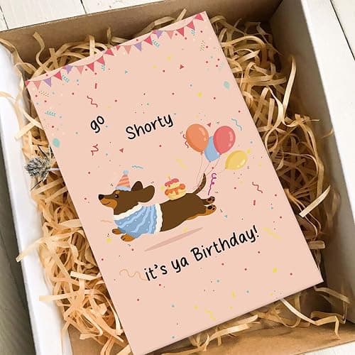 Qiavor Funny Dachshund Birthday Card, Go Shorty Birthday Card for Dog Lover, Cute Sausage Dog Bday Gift for Him Her thumbnail 6