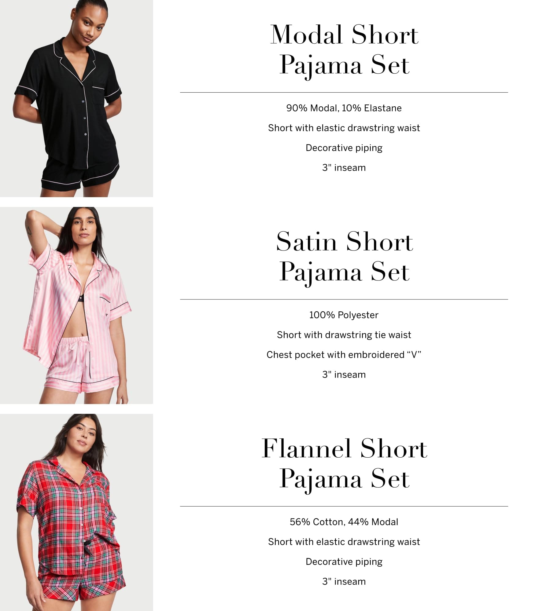 Victoria's Secret Conjunto de pijama de cetim, camisa e shorts de botão de manga curta, roupa de dormir feminina (PP-2GG) thumbnail 5