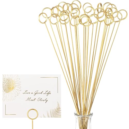 30Pcs Floral Card Holder Picks-Wire Place Card Holder for Wedding-Metal Photo Picture Clip Holder-Table Name Number Holder,Memo Note Holder for Flower Arrangement,Wedding,Baby Shower,Party,Decorations (Gold, Round) - Image 1