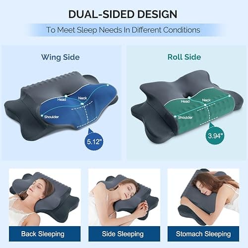 Cervical Pillow for Neck Pain Relief - Cooling Ergonomic Dual-Sided Orthopedic Neck Pillow with Ice Silk Pillowcase, Breathable Memory Foam Contour Pillow for Side, Back, Stomach Sleepers thumbnail 2