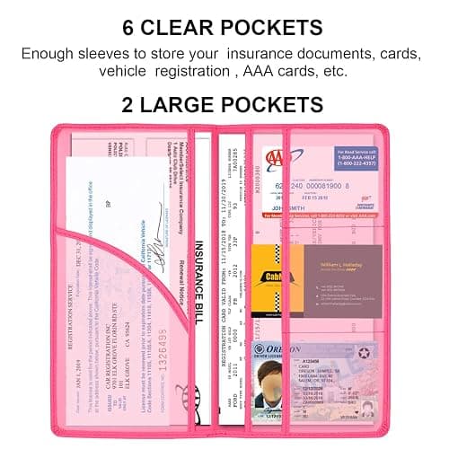Cacturism Car Registration and Insurance Holder, Car Accessories Vehicle Glove Box Car Organizer Women Car Accessories with Magnetic Shut for Cards, Essential Document, Driver License, Hot Pink thumbnail 5