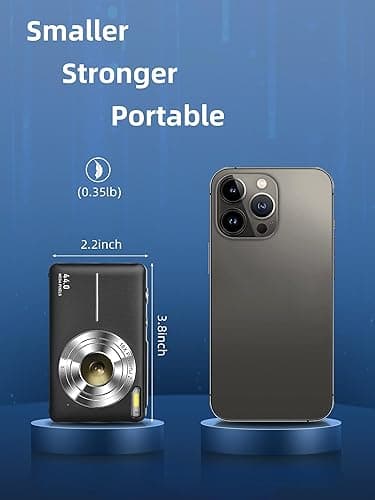 Digital Camera, Camkory FHD 1080P Kids Camera 44MP Point and Shoot Digital Cameras with 32GB SD Card, 16X Zoom, Two Batteries, Lanyard, Compact Small Camera for Kids Boys Girls - Black thumbnail 5