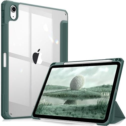 Fintie Hybrid Slim Case for iPad (A16) 11th Generation 11 Inch (2025), iPad 10th Generation 10.9 Inch (2022) - Shockproof Cover with Clear Transparent Back Shell & Pencil Holder, Midnight Green - Image 1