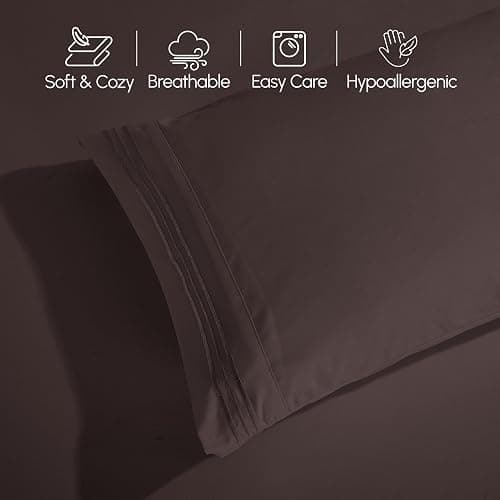 Elegant Comfort Luxurious 1500 Premium Hotel Quality Microfiber Three Line Embroidered Softest 4-Piece Bed Sheet Set, Wrinkle and Fade Resistant, Twin/Twin XL, Chocolate Brown thumbnail 5