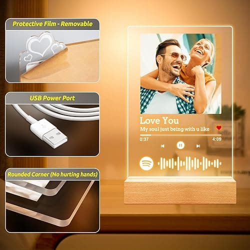 Custom Spotify Plaque, Customized Acrylic Song Plaque Photo Frame, Personalized Picture Frame, Personalized Christmas Anniversary Birthday Gifts for Women Men Girlfriend Boyfriend Her Him Couples thumbnail 5