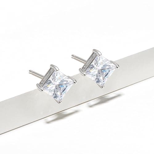 Amazon Essentials Plated Sterling Silver Cubic Zirconia Stud Earrings (Round & Princess) thumbnail 3