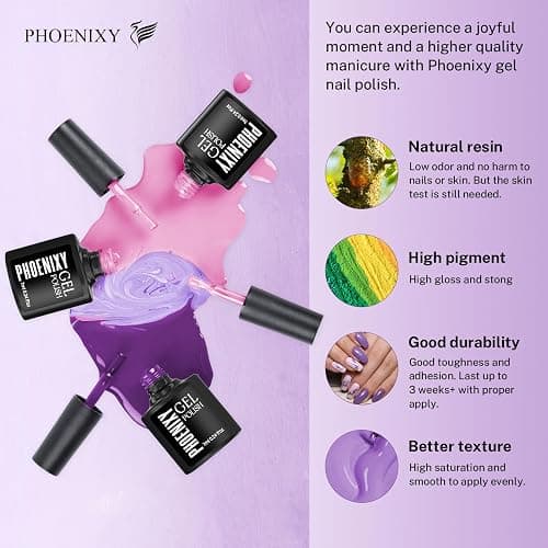PHOENIXY 24 PCS Gel Nail Polish Set, 21 Colors U V Gel Nail Polish Kit with Base Glossy Matte Top Coat Black Gray Red Valentine Nail Kit Gifts for Women thumbnail 3