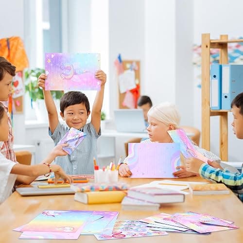 Outus 160 Pcs Rainbow Unicorn Stationary Set 50 Unicorn Writing Papers with 50 Envelopes and 60 Round Stickers Writing Stationery Paper Gift for Girls Kids Birthday Invitations School Mail Supplies thumbnail 5