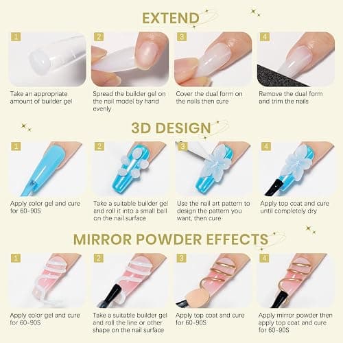 SUPWEE 3D Gel Nail Art, 60g Large Capacity White Sculpting Hard Solid Builder Gel Non-Sticky Hand Molding Nails for Extension Carving Home DIY Manicure with Chrome Powder DIY at home thumbnail 7