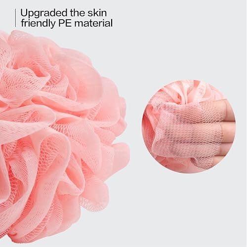 Fishent Loofah Bath Sponge Shower Loofahs, Pack of 4 Pink Soft Loofa Exfoliating Body Scrubber Mesh Shower Puff Pouf Ball Luffa for Women(50g/pcs) thumbnail 6