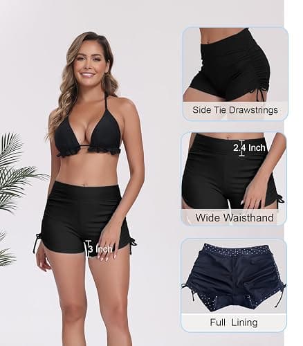 Halcurt Women's High Waisted Swim Board Shorts (Available in Plus) Tummy Control Side Drawstring Swimsuit Bottoms thumbnail 4