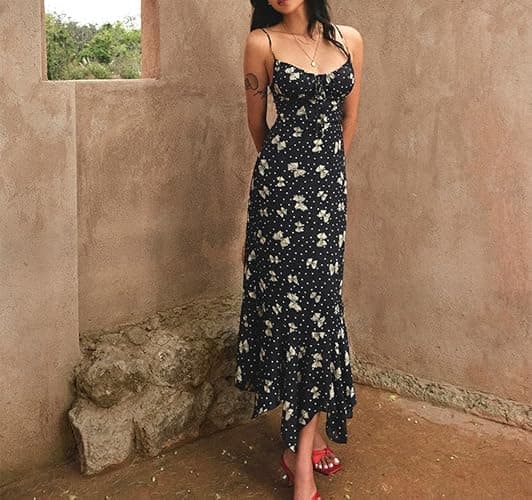 LASPIA Women's Floral Print Fishtail Wrapped Buttocks Dress Summer Vacation Bodycon Dresses thumbnail 4