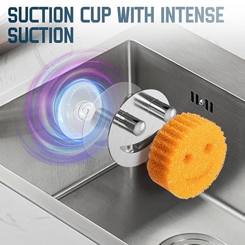 Yoshiky Stainless Steel Smiley Face Dish Sponge Holder, Silver Sink Caddy Organizer Storage with Suction Cup for Kitchen, Rv Apartment Kitchen Accessories Decor Scrubber thumbnail 4