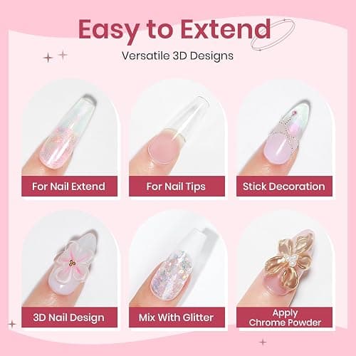 SUPWEE Pink Aurora and Clear Nail Extension Gel Solid Builder Gel for Nails 3D Sculpture Molding Carving Home DIY Gift for Women Girls thumbnail 3