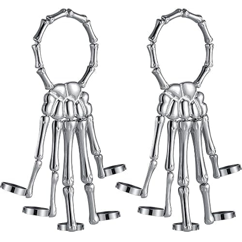 Hicarer 2 Pcs Skeleton Hand Bracelet with Finger Ring Metal Steampunk Skull Gothic Skull Bracelet Adjustable Skeleton Hand Jewelry Finger Wristband for Men Women Cosplay - Image 1