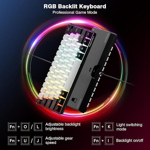 Snpurdiri 60% Wired Gaming Keyboard, RGB Backlit,Ultra-Compact Mini Keyboard with Detachable Cable,Black and White Color thumbnail 2
