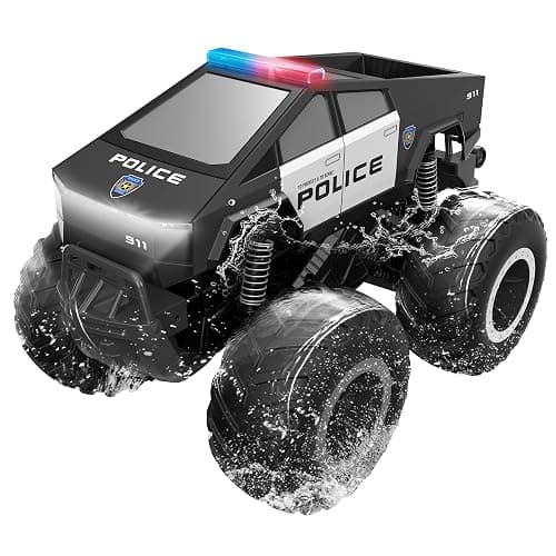 GoBang 1:16 Amphibious Cyber Police Car Monster Truck Toys Remote Control Car Waterproof Rc Cars 4WD All Terrain Off-Road Trucks for 6 7 8 9 10 11 12 Year Old Boys Girls Gifts Presents - Image 1