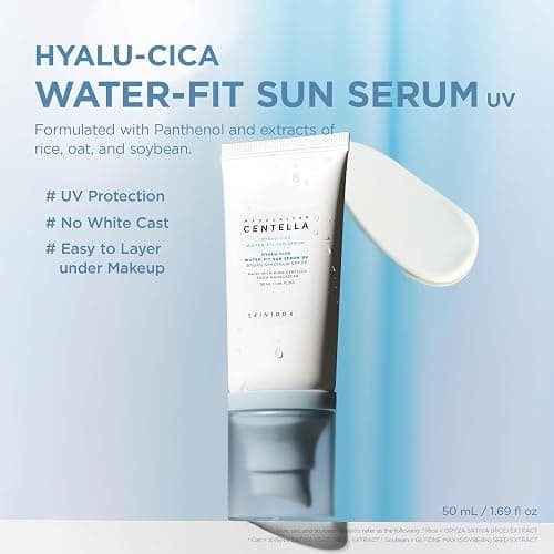 SKIN1004 Centella Hyalu-Cica Water-Fit Sun Serum UV, Korean Sunscreen SPF 50, Centella Sunscreen, Travel Essentials, Sunscreen with Hyaluronic Acid, No White Cast, Korean Skin Care, 1.69 fl.oz / 50ml thumbnail 2